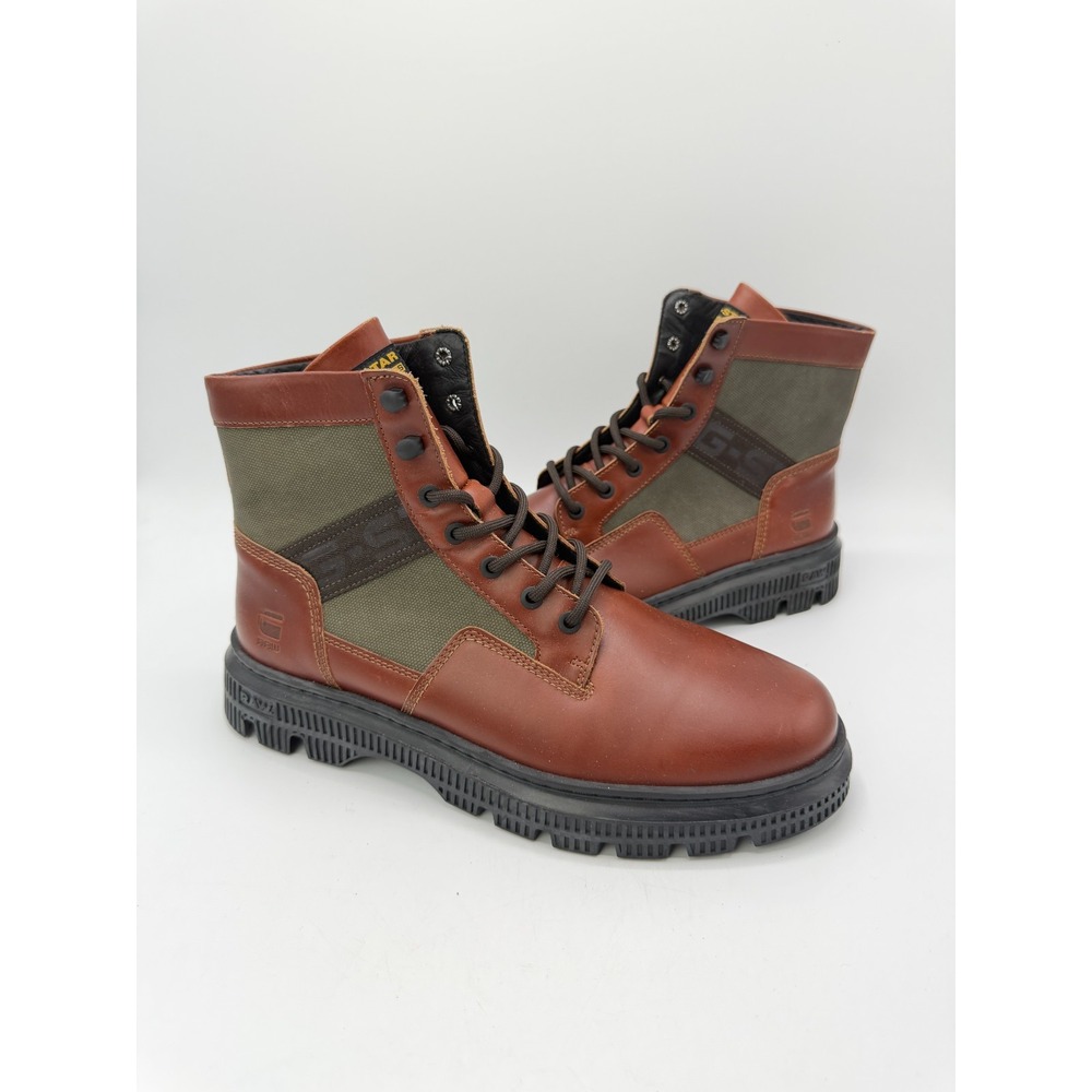 G-Star RAW Vetar II High Leather Canvas Boots Brown Olive Mens Size 10 EU 43